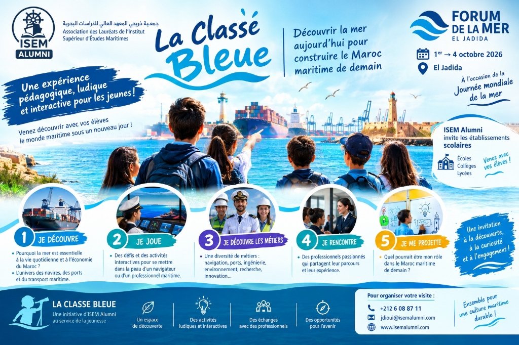 Affiche officielle La Classe Bleue - Forum de la Mer El Jadida - ISEM Alumni
